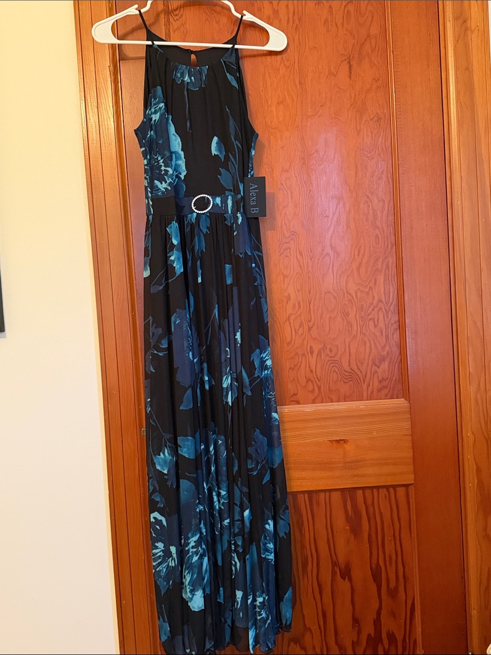 A.N.A Black Halter Floral Jumpsuit with Teal Print and Belt